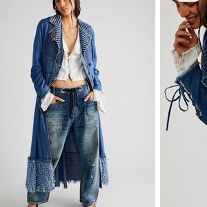 Free People Denim Punk Ruffles Tiered Hem Duster Long Jacket